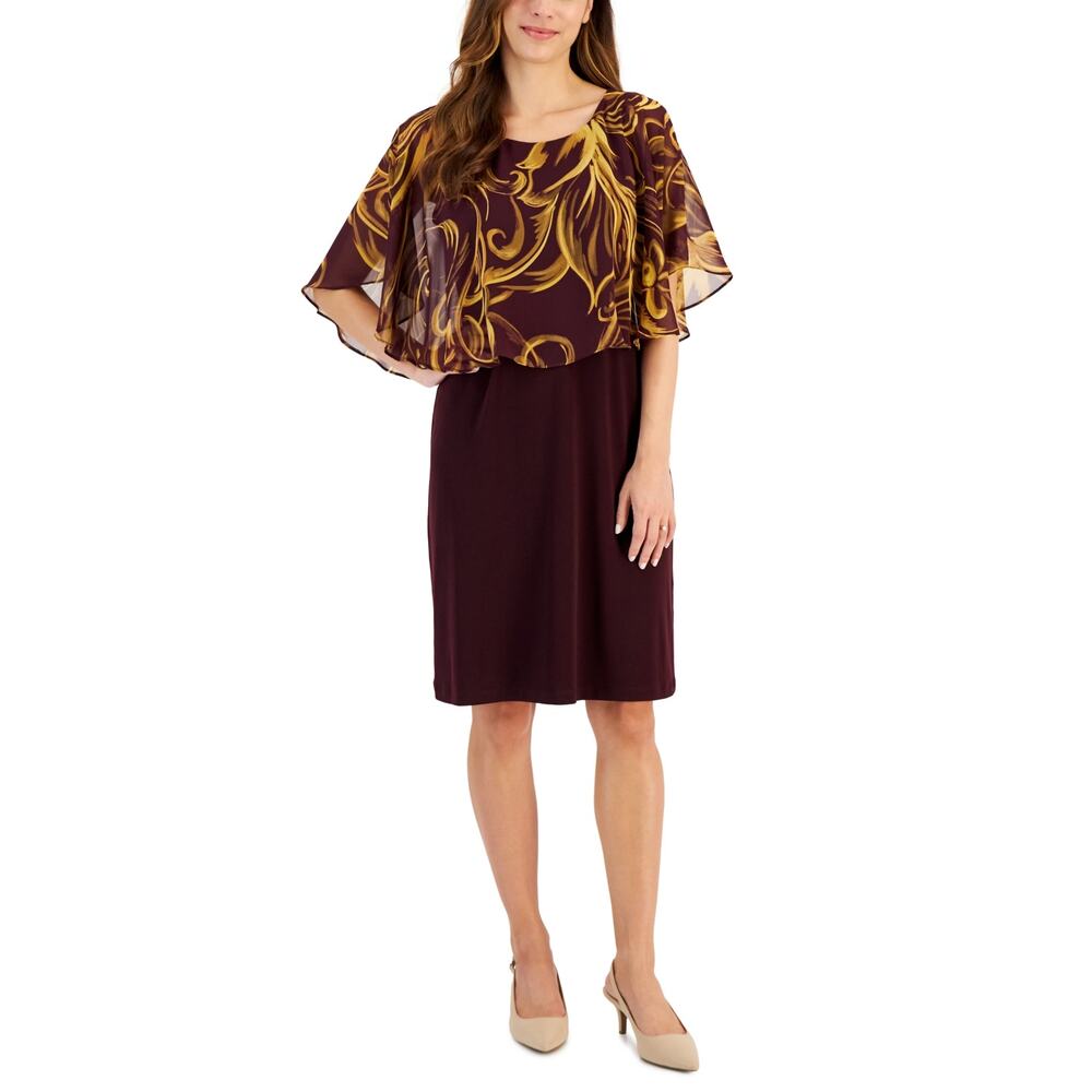 Connected Apparel Womens Petites Chiffon Overlay Mini Sheath Dress Size 6P NWT